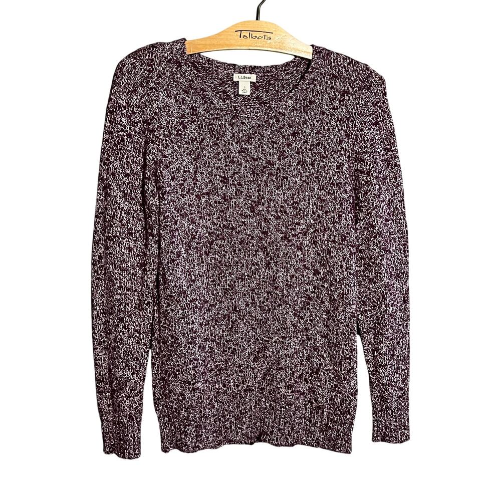 L.L.Bean Women's Burgundy White Marled Crewneck Sweater Size Small Cozy Knit
